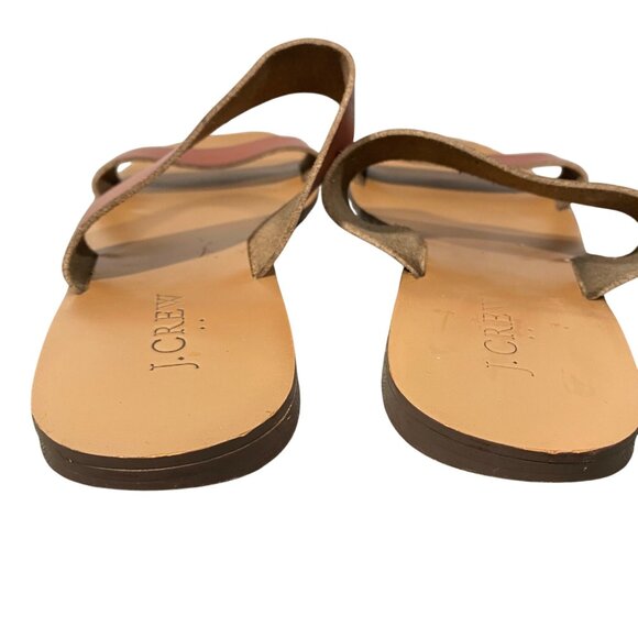 J.Crew Womens Brown Leather Two-Strap Flat Sandals Size 8 Casual Footwear - Picture 5 of 8